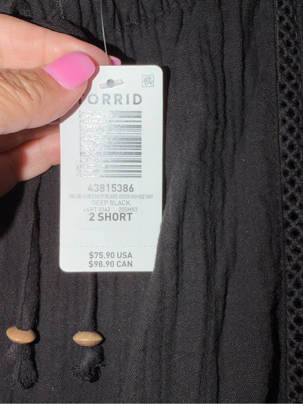 Torrid Women’s Black Drawstring Casual Pants NWT Size 2 Short